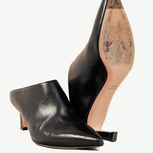Stuart Weitzman Mira Nero Leather Pointed-Toe Mules - Picture 4 of 9